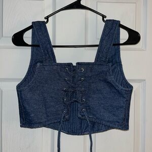 Handmade Denim Lace-Up Crop Top